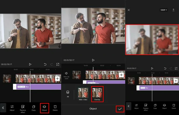 Apply the blur effects to the duplicated video overlay